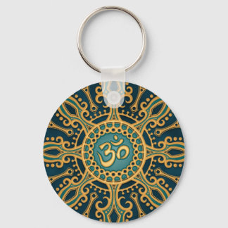 Golden Blue Aum Star Key Ring