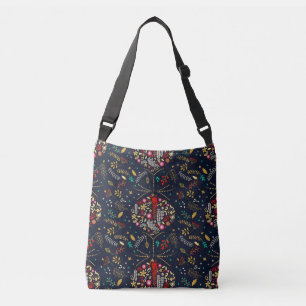 Golden Blue Christmas Night Floral Ball Crossbody Bag