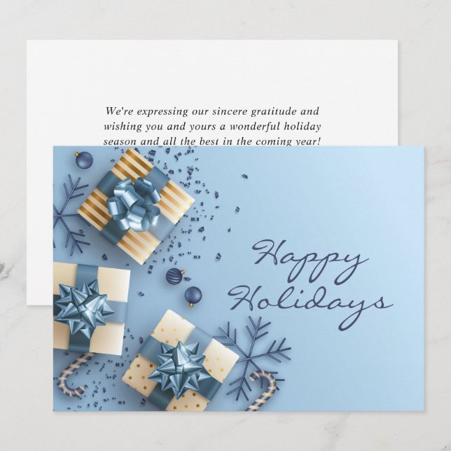 Golden Blue Christmas Ornament Corporate Greeting  Holiday Card (Front/Back)