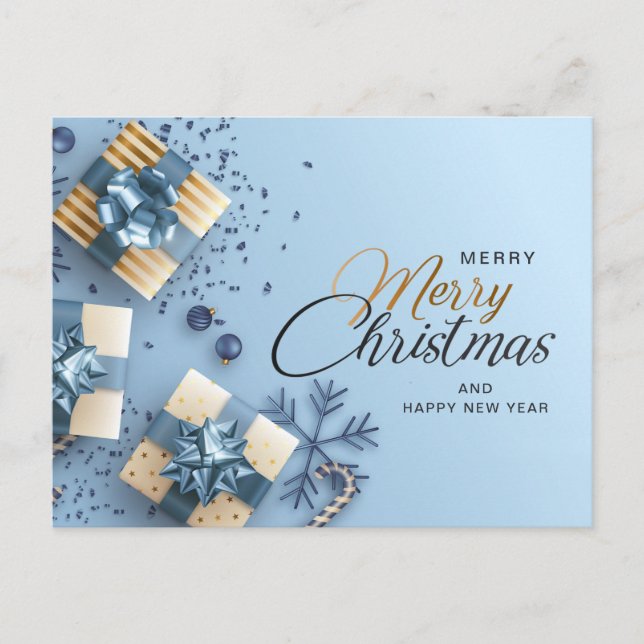 Golden Blue Christmas Ornament Corporate Greeting Holiday Postcard (Front)