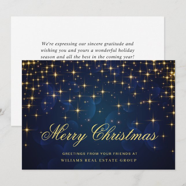 Golden Blue Christmas Stars Corporate Greeting Holiday Card (Front/Back)