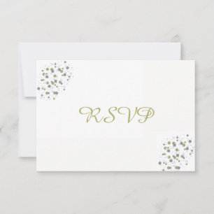 Golden Blue Confetti Dots RSVP Card