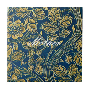 Golden Blue Elegance Ceramic Tile