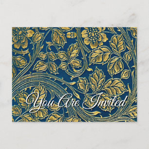 Golden Blue Elegance Invitation Postcard