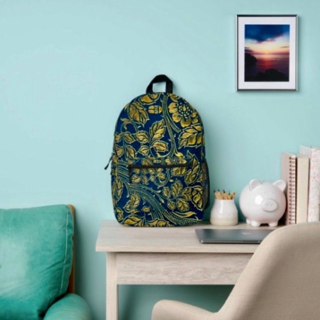 Golden Blue Elegance Printed Backpack (Stylish backpack that celebrates Mom—practical, thoughtful, and perfect for daily use.)