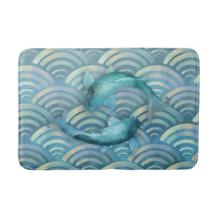 Golden Blue Fish Scales Bath Mat