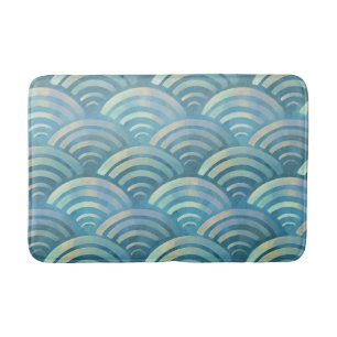 Golden Blue Fish Scales Pattern Bath Mat