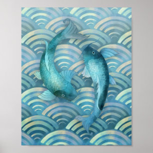 Golden Blue Fish Scales Poster