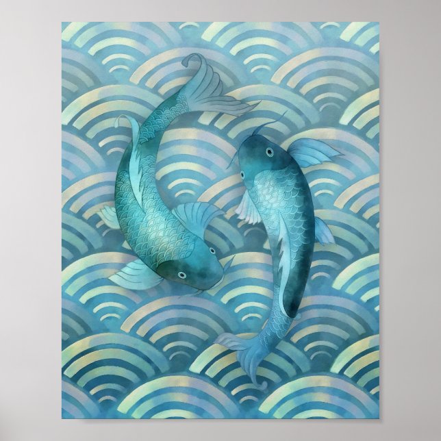 Golden Blue Fish Scales Poster (Front)