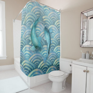 Golden Blue Fish Scales Shower Curtain