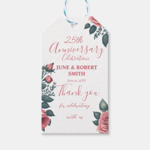 Golden Blue floral 25th wedding anniversary Gift Tags