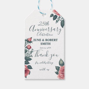 Golden Blue floral 25th wedding anniversary Gift Tags