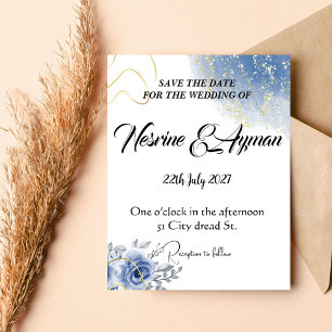 Golden blue flowers cards