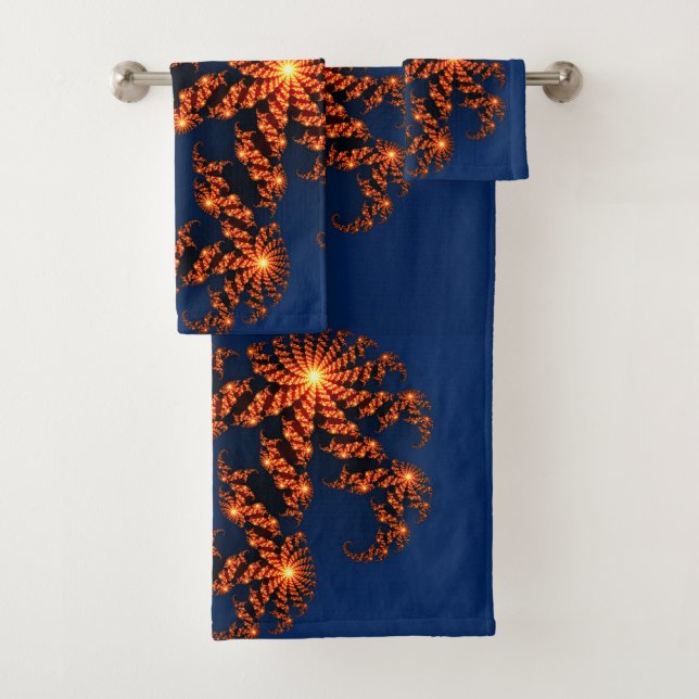 Golden Blue Fractal Have a Nice Day Bath Towel Set (Insitu)