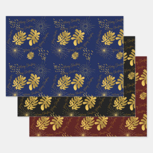 Golden blue, green and burgundy wrapping paper sheet