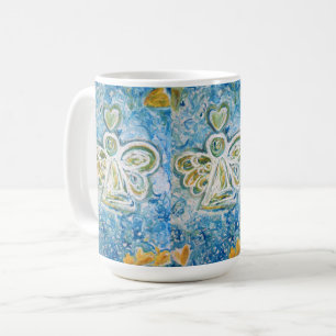 Golden Blue Guardian Angel Art Custom Coffee Cup