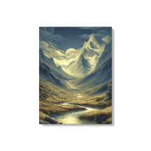 Golden Blue Moonlit, Stylised Mountain Landscape