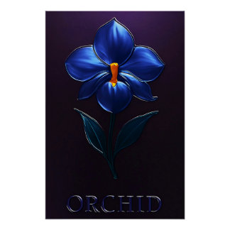 Golden Blue Orchid - Botanical Art Poster