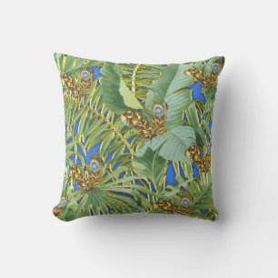 Golden Blue Peacock Temple Dreams Cushion