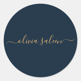 Golden blue personalised classic round sticker