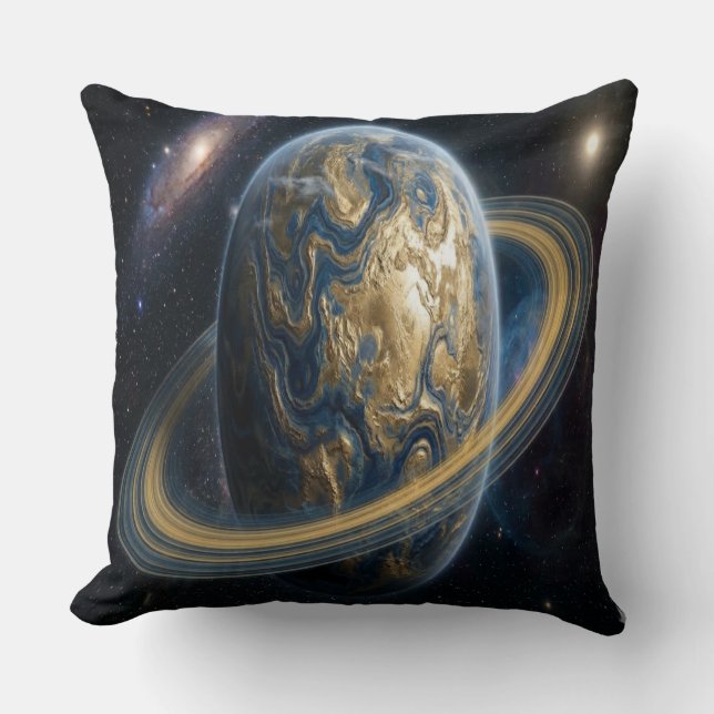 Golden Blue Planet with RIngs Cushion (Front)