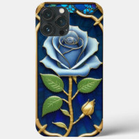 Golden Blue Rose in Decorative Frame