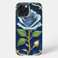 Golden Blue Rose in Decorative Frame