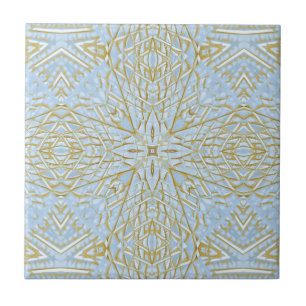 Golden blue star geometric design bright beautiful ceramic tile