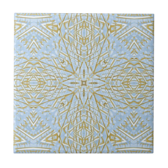 Golden blue star geometric design bright beautiful ceramic tile (Front)