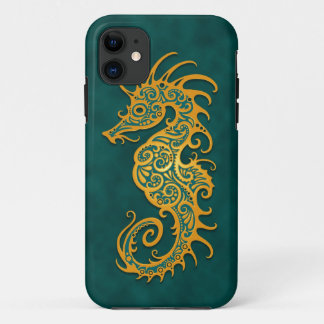 Golden Blue Tribal Seahorse iPhone 11 Case