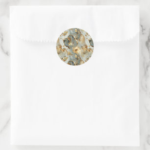 Golden Blues Greys Ink Floral Watercolor Classic Round Sticker