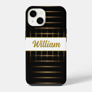 golden blur lines on black with custom text iPhone 14 case