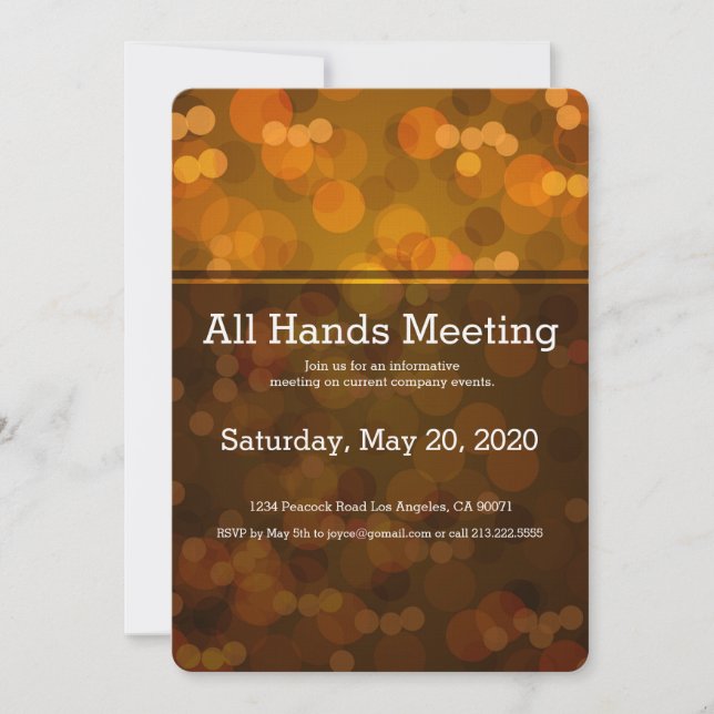Golden Blurry Lights All Hands Meeting Invitation (Front)