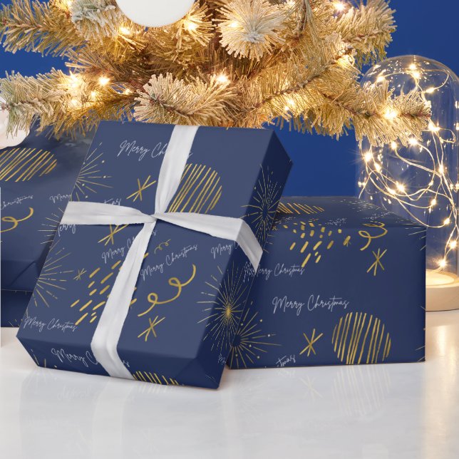 Golden blush and navy Christmas Wrapping Paper (Holidays)