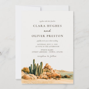 Golden Boho Cactus Los Cabos Desert Beach Wedding Invitation