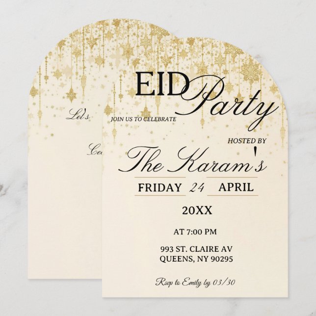 Golden Boho elegant Eid Party Invitation Card (Front/Back)