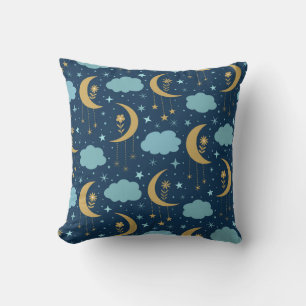 Golden Boho Moon With Clouds Celestial Cushion