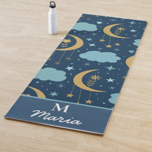 Golden Boho Moon With Clouds Monogrammed Yoga Mat