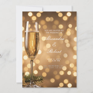 Golden Bokeh Champagne Invitation