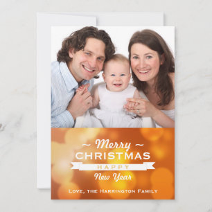 Golden bokeh chic merry christmas happy new year holiday card