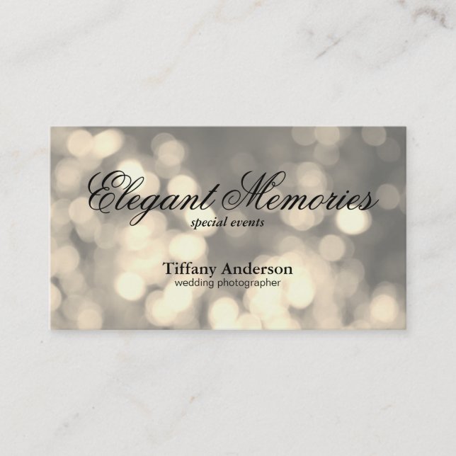 Golden Bokeh Event Planner Business Card (Front)