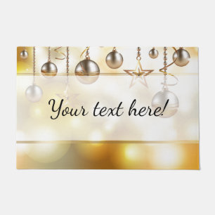 Golden Bokeh Lights, Stars & Baubles   Christmas Doormat
