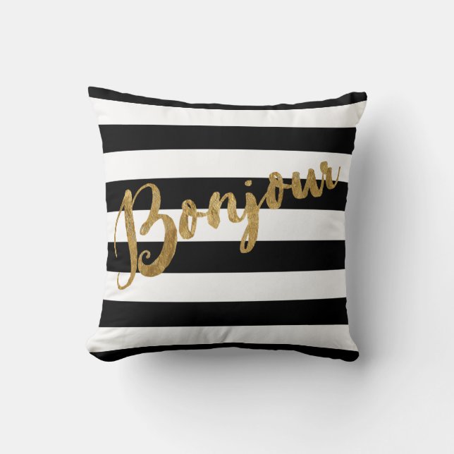 Golden Bonjour Stripes Cushion (Front)
