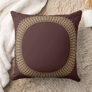 Golden Border Arabesques Floral Elements on Red   Cushion