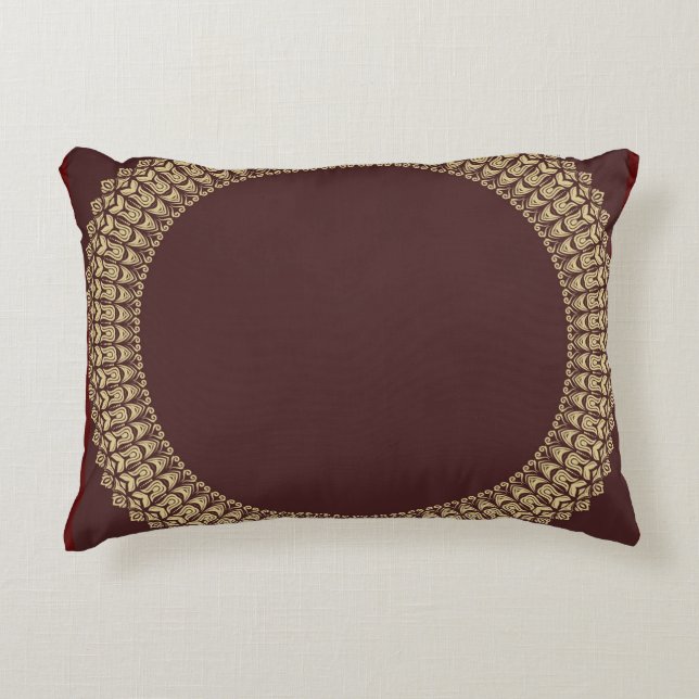 Golden Border Arabesques Floral Elements on Red   Decorative Cushion (Front)