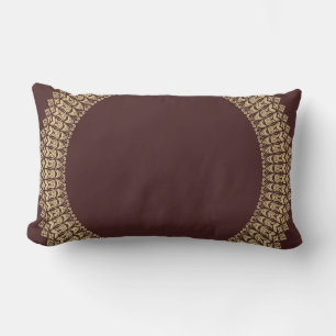 Golden Border Arabesques Floral Elements on Red   Lumbar Cushion