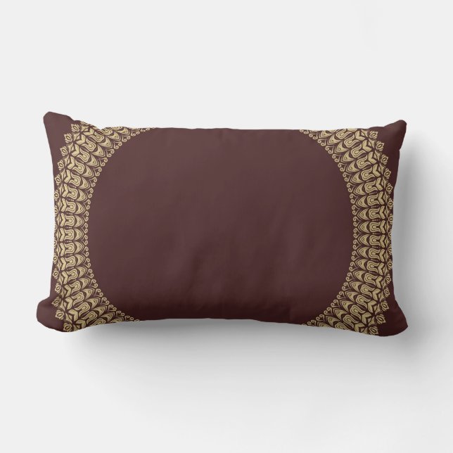 Golden Border Arabesques Floral Elements on Red   Lumbar Cushion (Front)