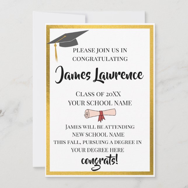 Golden Border Minimalist Graduation Announcement (Front)