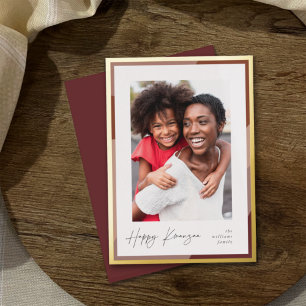 Golden Border Vertical Photo Kwanzaa Foil Holiday Card