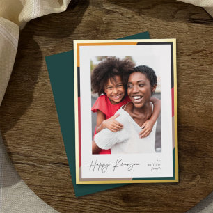 Golden Border Vertical Photo Kwanzaa Foil Holiday Card